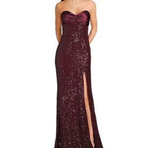Strapless Burgundy Sequin Maxi Dress